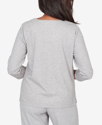 Women's Comfort & Joy Metallic Swirl Embroidered Split Neck Top