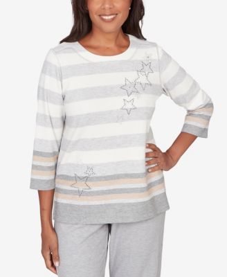 Women's Comfort & Joy Star Stripe Embellished Crew Neck Top