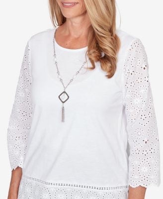 Women's St. Augustine Solid Eyelet Trim Top with Necklace