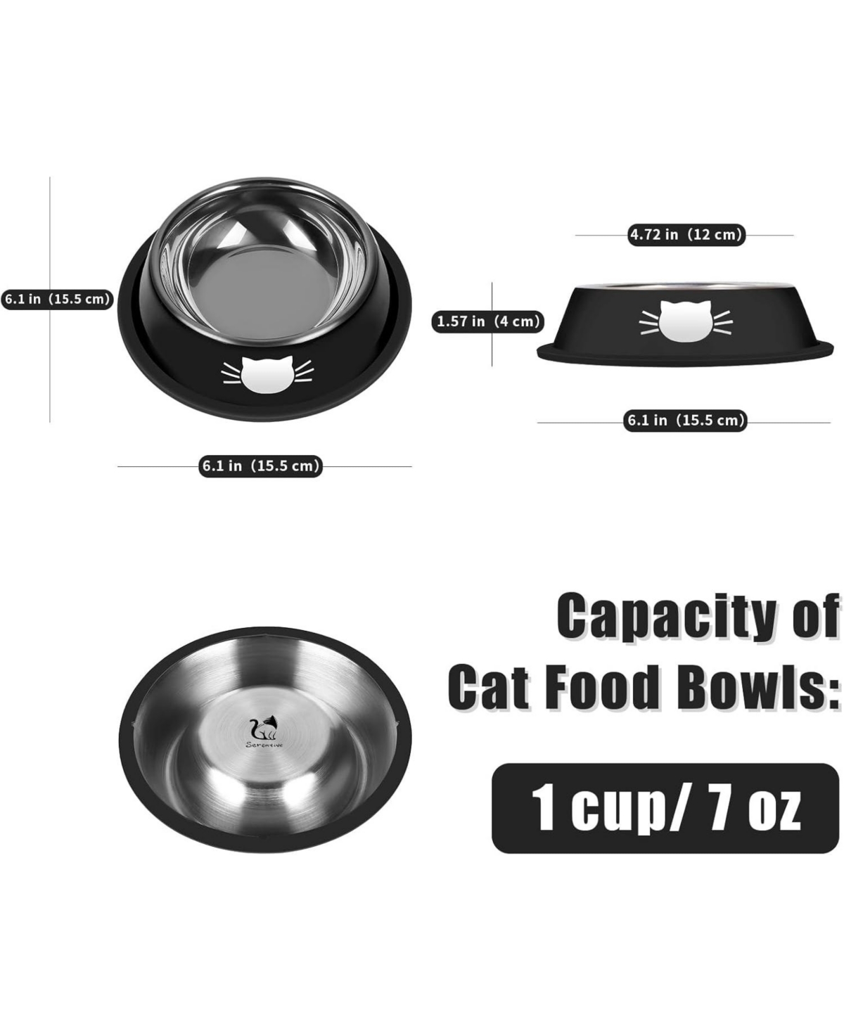 Wopet 2 Pcs Cat Bowls Non Slip Stainless Steel Small Cat Food Bowls Unbreakable Thicken Cat Feeder 7 Oz Cat Dishes Suitable for Indoor Small Pets