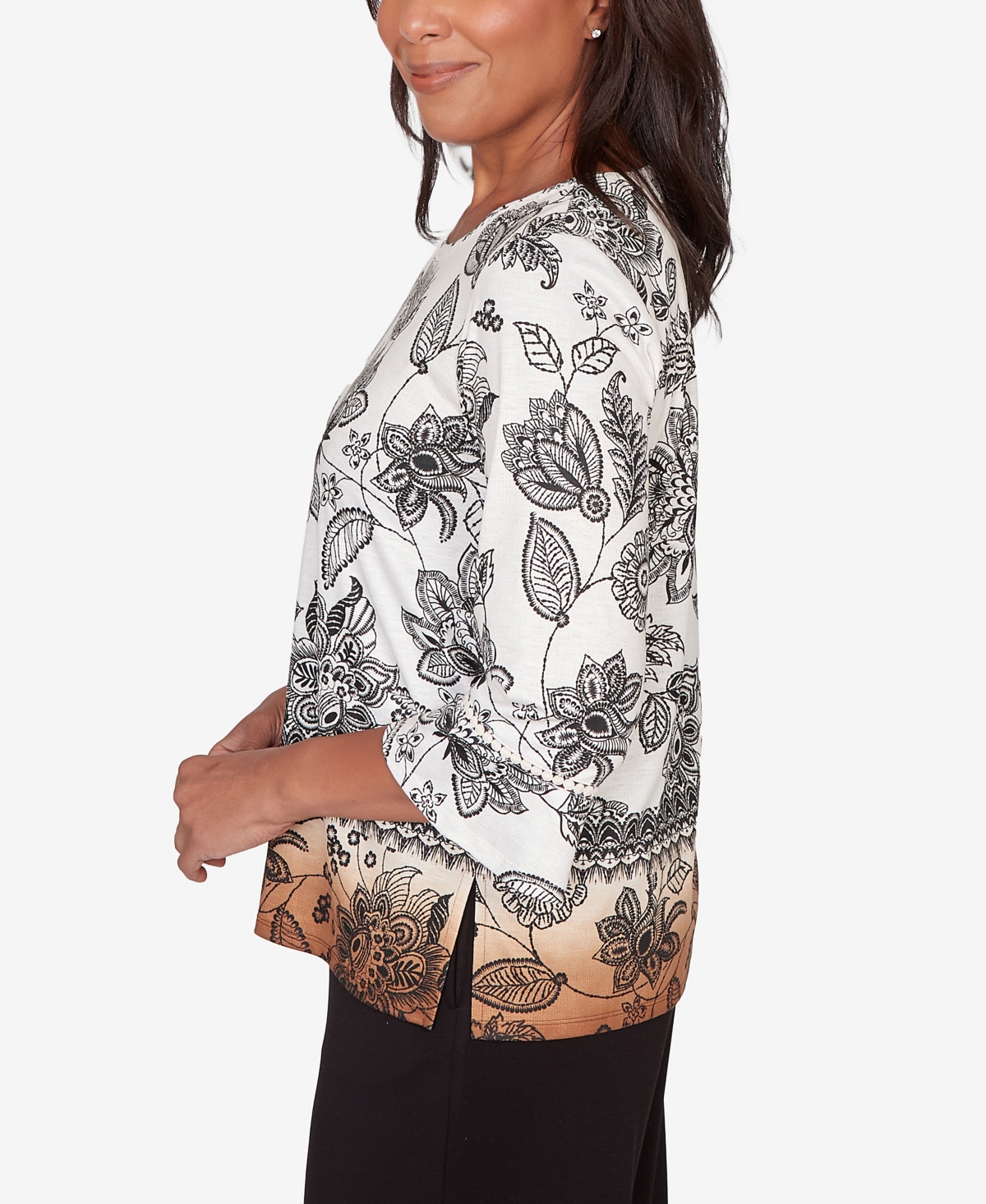 Alfred Dunner Petite Seville Ombre Floral Crew Neck Top