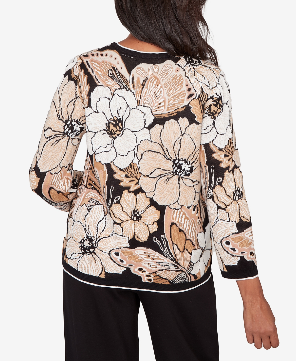 Alfred Dunner Petite Seville Jacquard Floral Butterfly Sweater