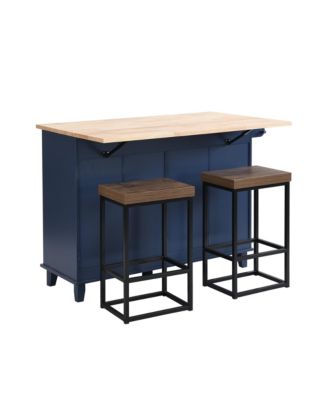 Farmhouse Kitchen Island Set with Drop Leaf and 2 Seatings,Dining Table Set with Storage Cabinet, Drawers and Towel Rack