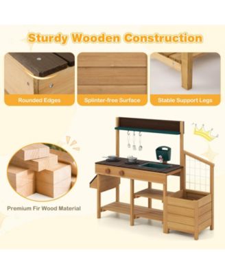 Play Kitchen for Kids Wooden Toy Kitchen Playset with Removable Faucet & Sink