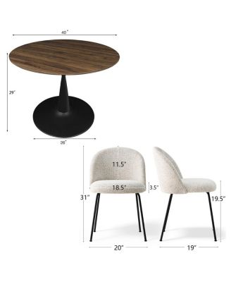 5-Piece Modern Dining Set with Upholstered Chairs and Round Walnut Table, Black Metal Base, Space-Saving Kitchen Set for 4