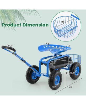 Heavy Duty Garden Cart with Tool Tray and 360 Swivel Seat