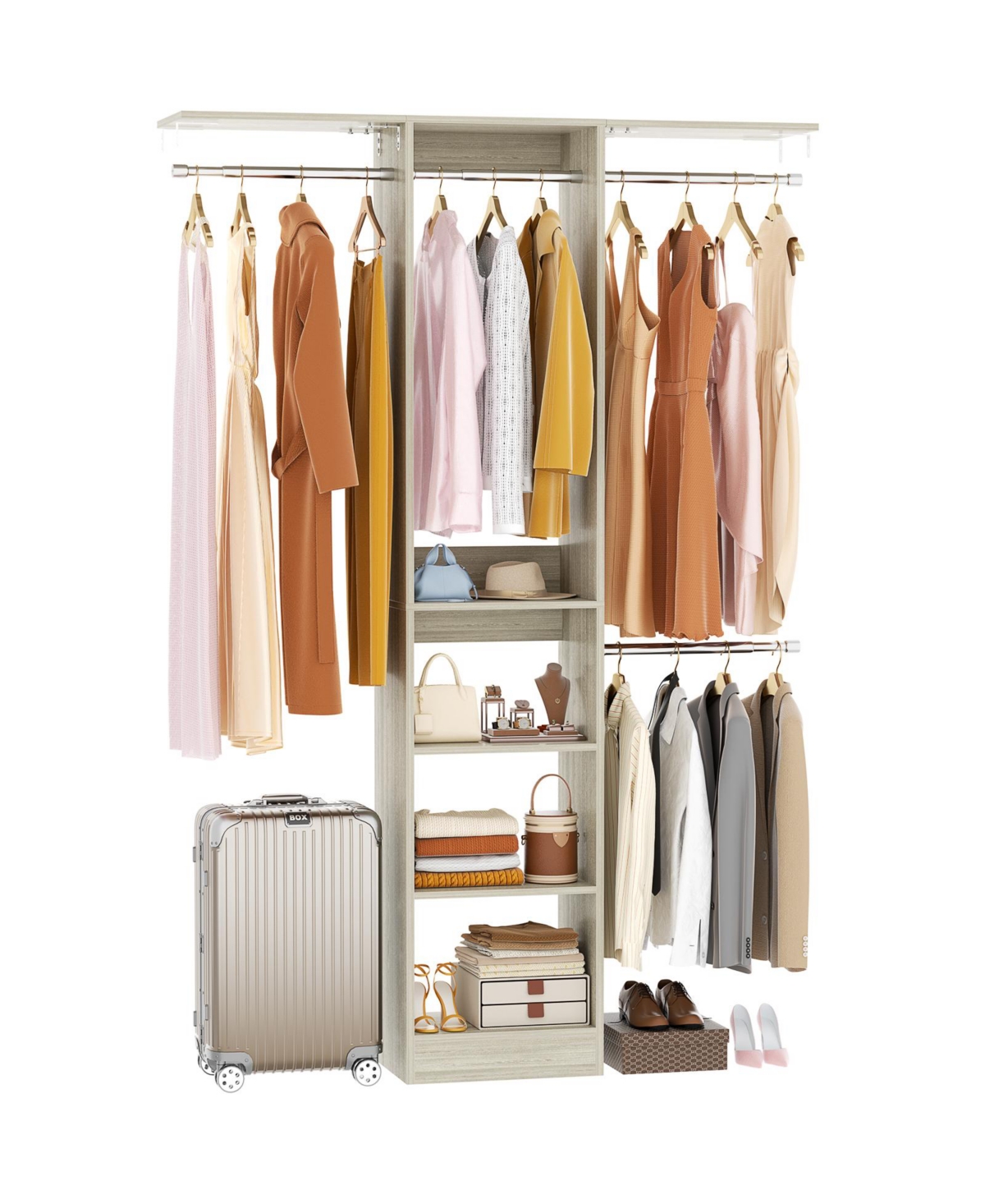Aheaplus 4FT Small Closet Organizer with 4 Rods and 3 Shelves, 48'' Closet System for Small Space