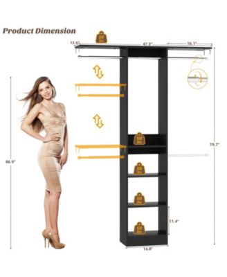 4FT Small Closet Organizer with 4 Rods and 3 Shelves, 48'' Closet System for Small Space