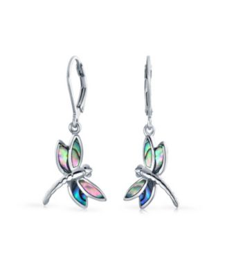 Set of 2 Butterfly Dragonfly Firefly & Filigree Teardrop Abalone Shell Dangle Earrings