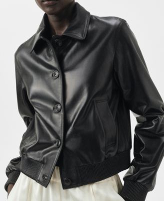 MANGO - Women's 100% Leather Bomber Jacket