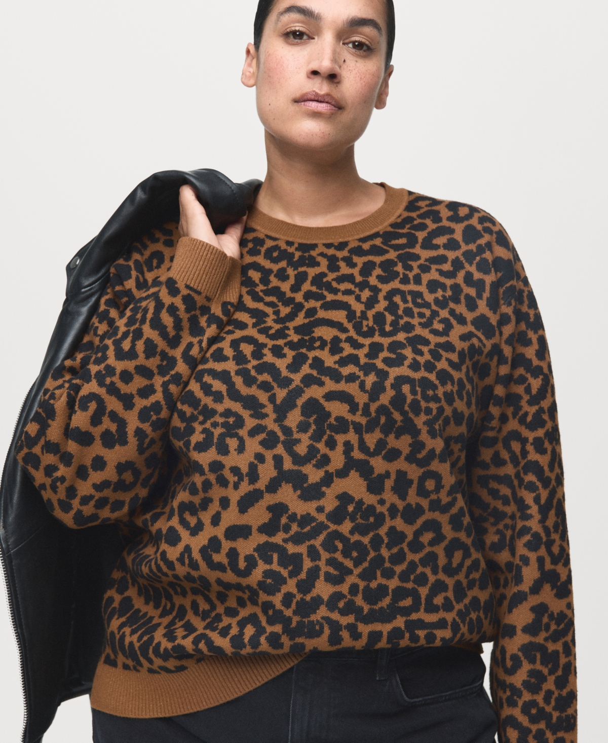 Mango Women's Leopard-Print Knitted Sweater