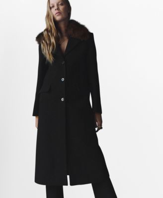 MANGO - Women's Fur Collar Wool Coat