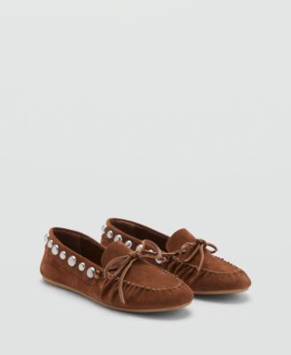 MANGO - Women's Studded Suede Moccasins