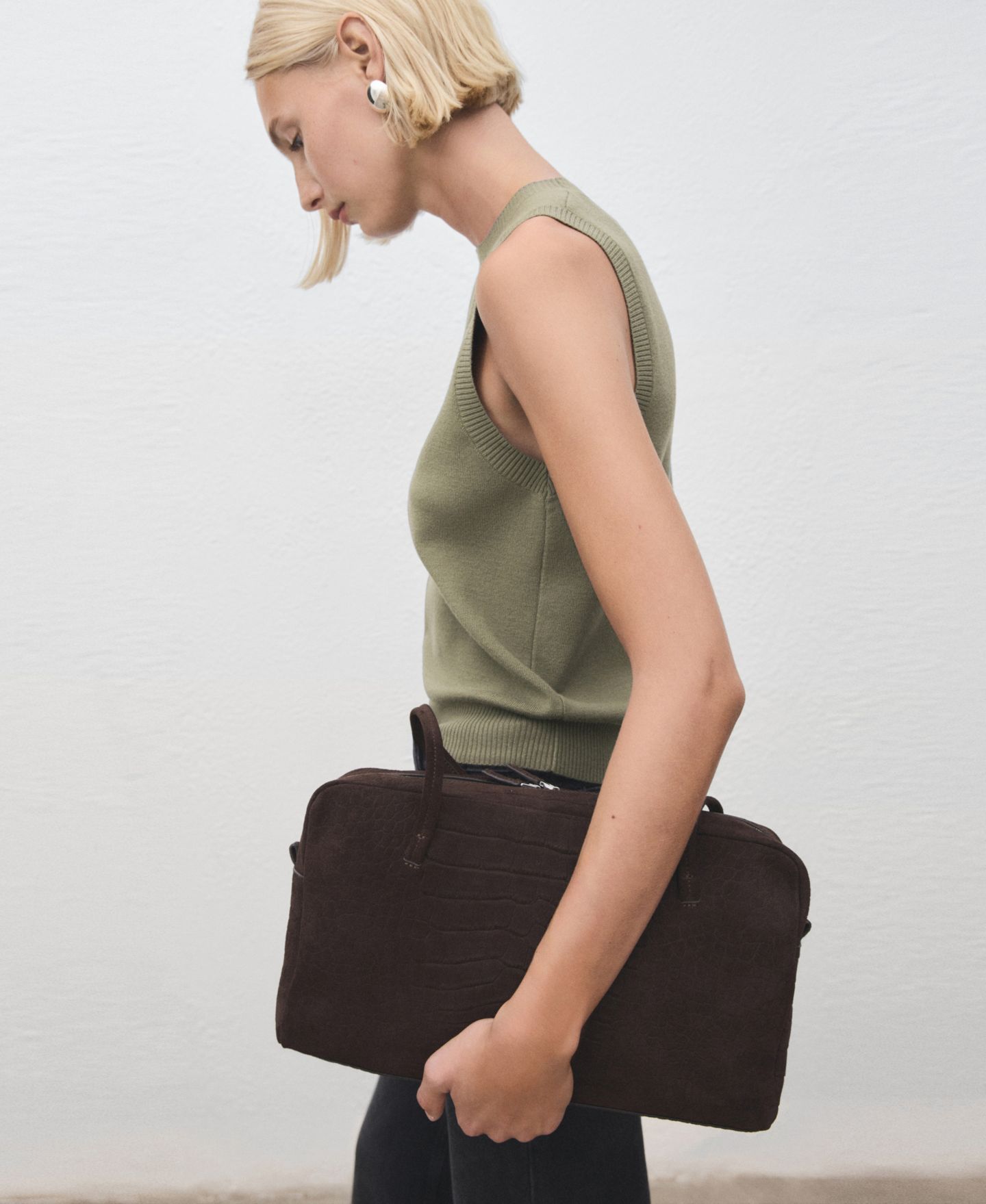 Женский топ Mango Knit Strap Top, цвет: Хаки — фото 3