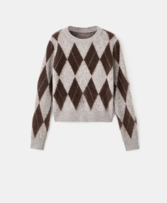 Women's Diamond-Patterned Knitted Sweater