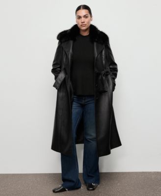 Women's Fur Collar Leather-Effect Coat