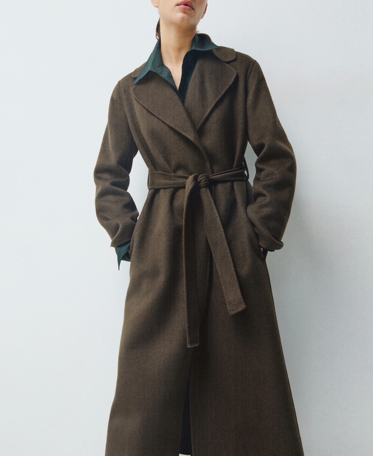 Mango Women's Belt Handmade Wool Coat In Brown