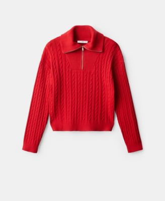 Women's Cable-Knit Zip-Up Neck Sweater