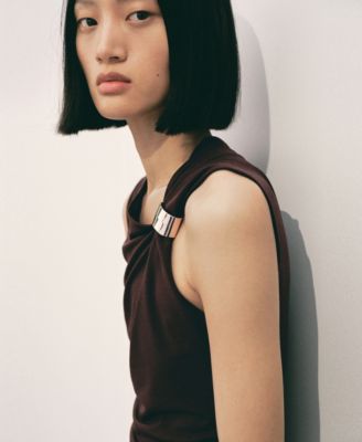 Women's Asymmetrical Neck And Metallic Detail Dress