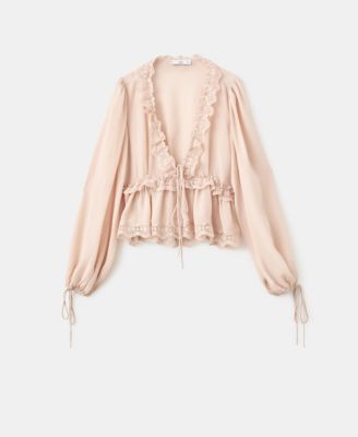 Women's Lace Trim V-Neck Blouse