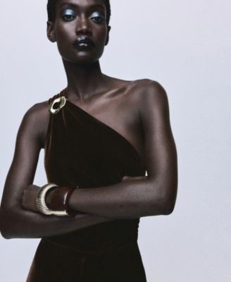 Women's Metallic Detail Velvet Jumpsuit