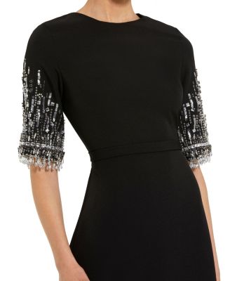 Women's Beaded 3/4 Sleeves Crepe A Line Gown