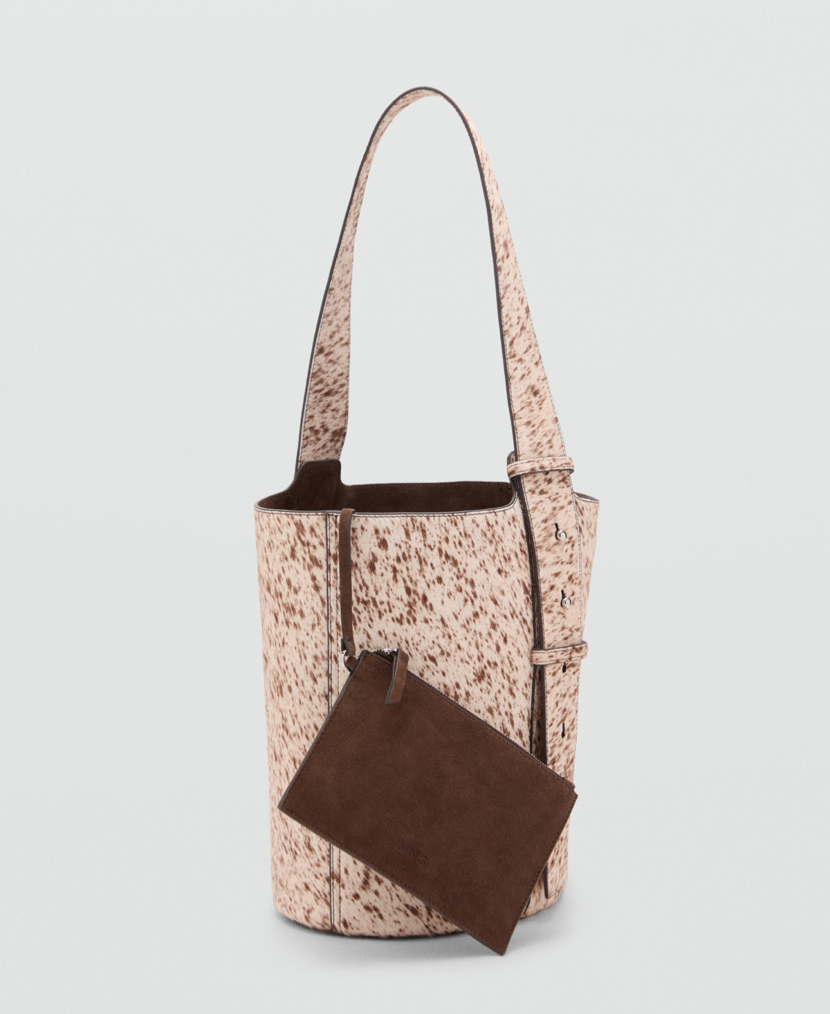 Mango Women's Leather And Fur Bucket Bag In Neutral