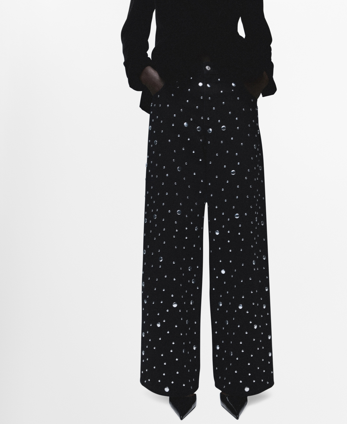 Mango Women's Straight-Fit Studs Jeans