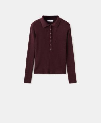 Women's Polo-Neck Ribbed Sweater