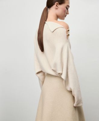 Women's Asymmetrical Neck And Jewel Buttons Sweater