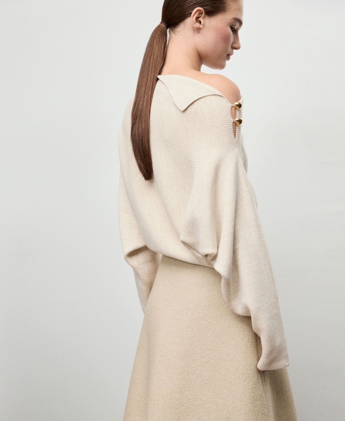 Mango Women's Asymmetrical Neck And Jewel Buttons Sweater In White