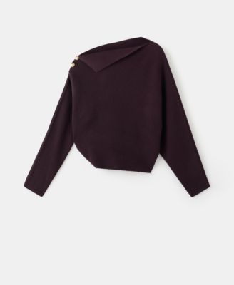 Women's Asymmetrical Neck And Jewel Buttons Sweater