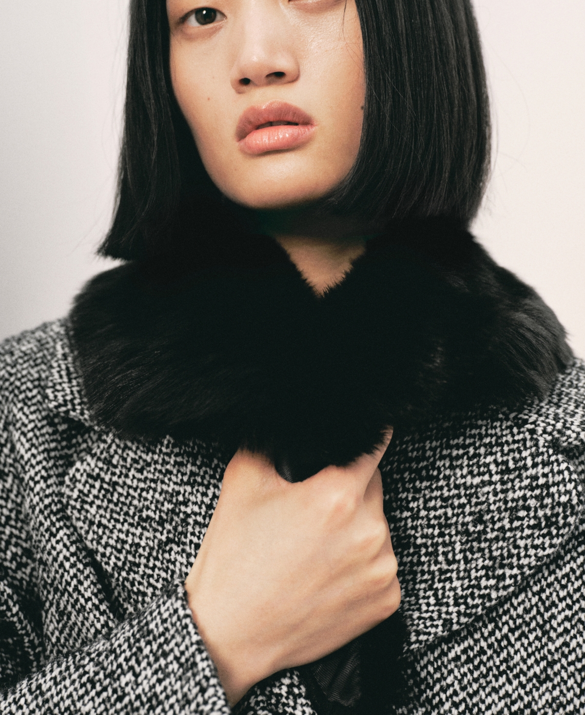 Mango Women's Fur Collar Mottled Coat In Black