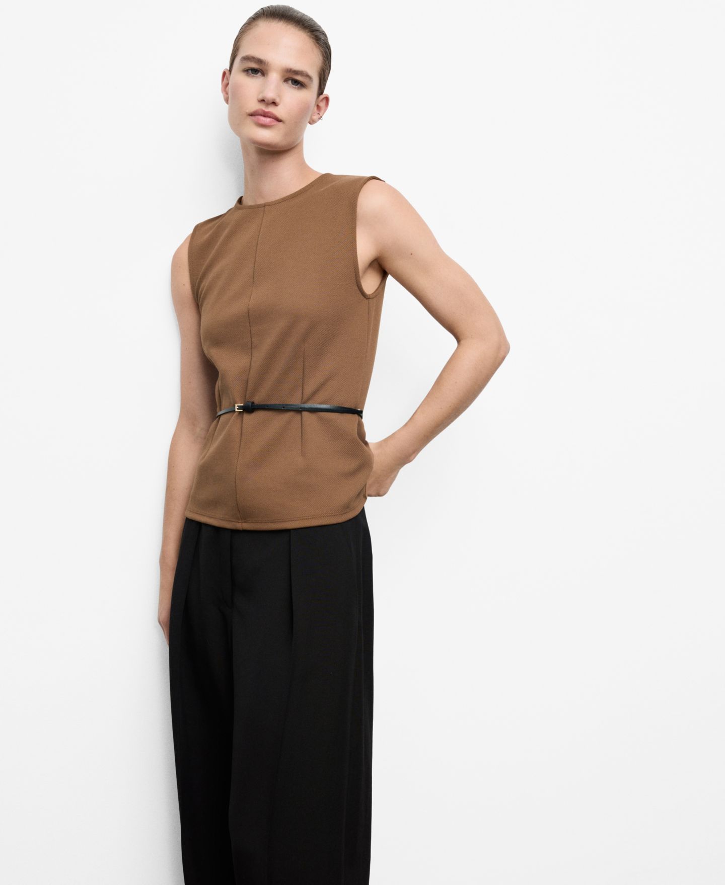 Женский топ Mango Wide Straps Fitted, цвет: Средний коричневый — фото 1