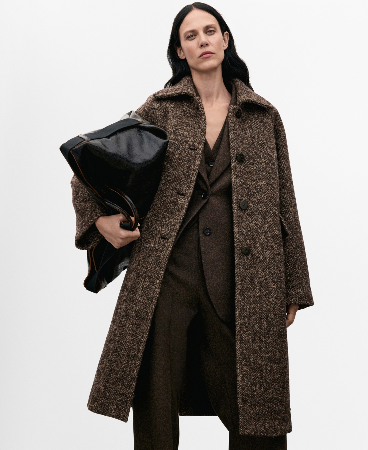 Mango Oversized Mottled Wool Coat Brown In Brown