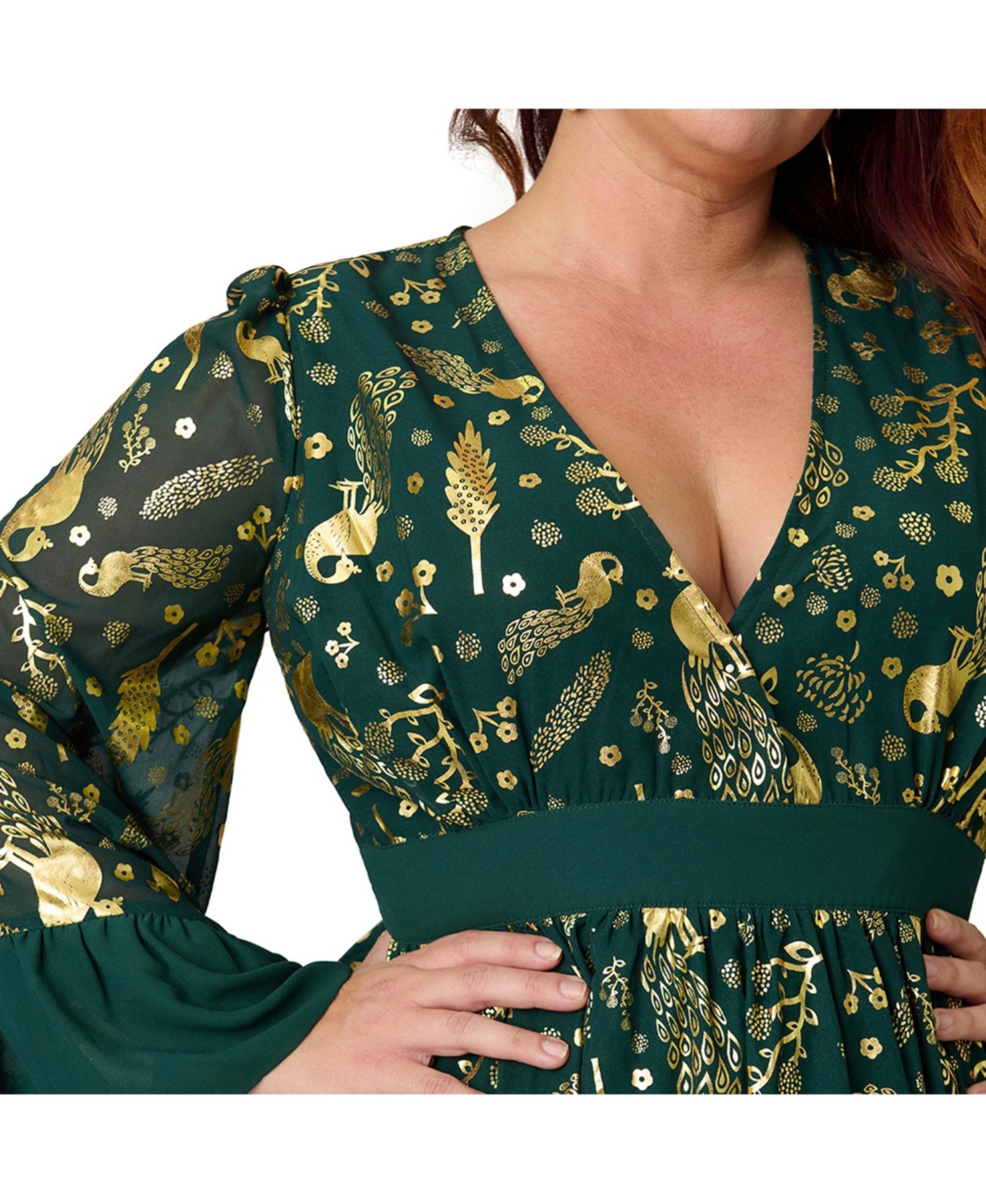 Unique Vintage Plus Long Sleeve Empire Waist Maxi Dress