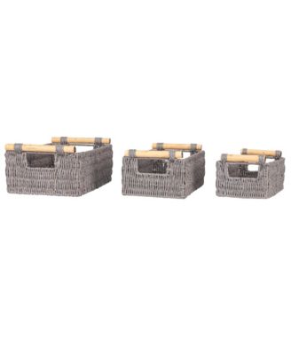 Decorative Woven Baskets, Set of 3, Grey