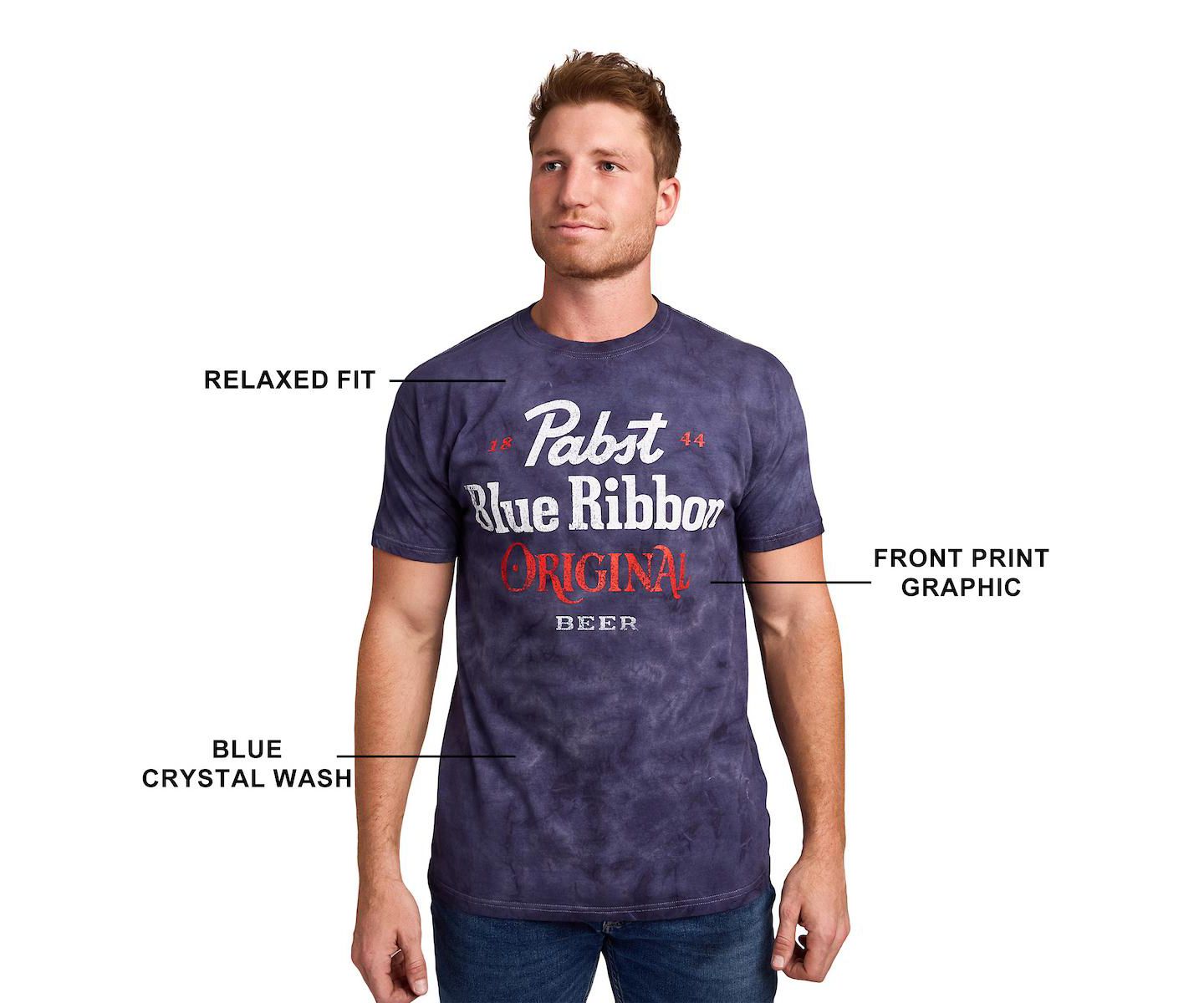 Мужская футболка Pabst Blue Ribbon Original Blue Crystal Wash Crew Neck Short Sleeve T-shirt-Medium, цвет: Тёмно-синий варёный — фото 3