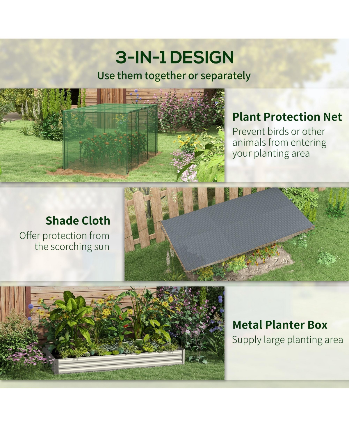 Outsunny Galvanized Raised Garden Bed with Crop Cage & Shade Cloth