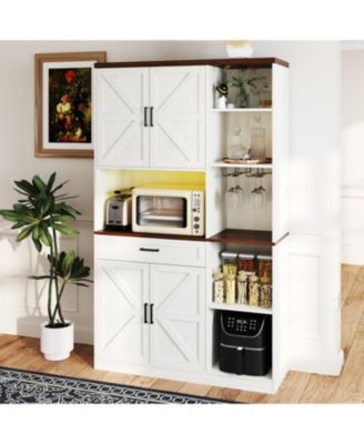 71" Farmhouse Kitchen Pantry Sideboard w/ Hutch & Charging Station