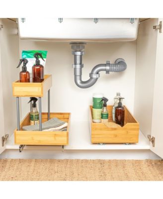 Glidez Bamboo Pull-Out Storage Organizer, 2 -Tier Design, Natural and Chrome