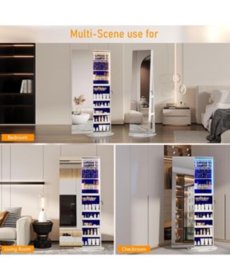 360&deg; Rotating Full-Length LED Mirror Jewelry Cabinet