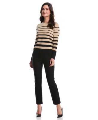 Petite Striped Print Rivet Detail Long Sleeve Sweater