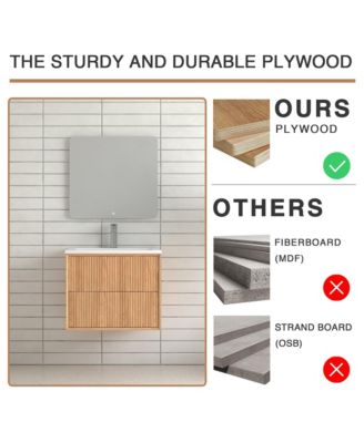 24&#39;&#39; Floating Bathroom Vanity Set, Wall Mounted Solid Wood Bathroom Cabinet with 2 Storage Drawers,White Resin Integrated Basin