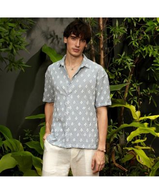 Men's Baby Blue Floral-Tactile Oversized Shirt
