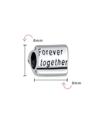 Set of 2 Words Mantra Forever Together & Heart Lock Charm Bead Sterling Silver