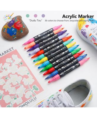 24 Colors Acrylic Markers, Dual Tip Paint Pens, Children's Drawing and Doodling Pens for Wood, Canvas, Ceramic and DIY Crafts Making