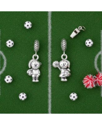 Set of 2 Cheerleader & Soccer Player Dangle Charm Bead Sterling Silver European Bracelet