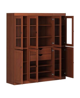 100% Solid Wood 65" Pantry China Cabinet with Clear Glass, Shaker Doors, 2-Drawers & Adjustable Shelves