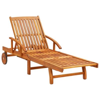 Sun Lounger Wine red cushion, Natural wood